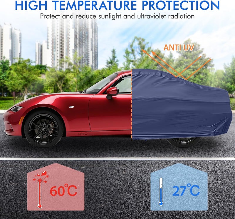 DINGHAO Car Cover Waterproof All Weather, 6 Layers Outdoor Full Exterior Cover Rain Sun UV Snowproof Protection with Zipper Cotton, Mirror Pocket for Mazda MX-5 - Image 3